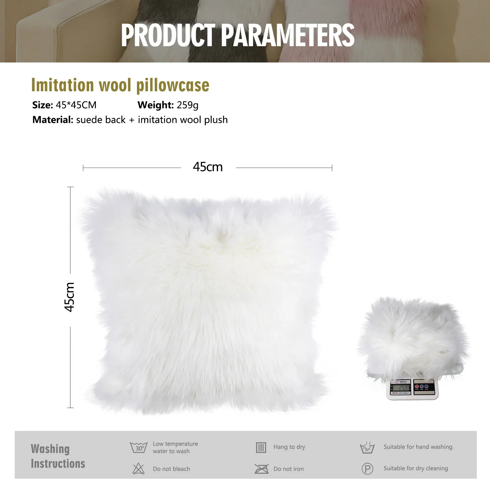 Artificial Fur Pillow Cover Chamois Leather Single Side Fluffy Long