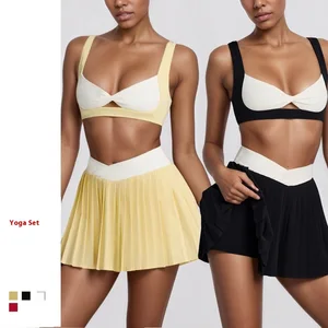 Women's Custom Logo 2-in-1 Golf Tennis Pickleball Dress with Breathable Bra and Pleated Skirt Running Color Blocking Design