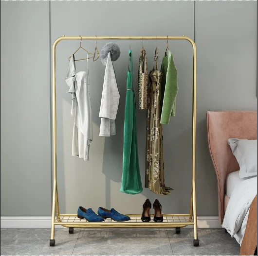 American And European Favorite Customized Golden stoving varnish Metal Simple House ware Coat Hanger Clothing Rolling Rack