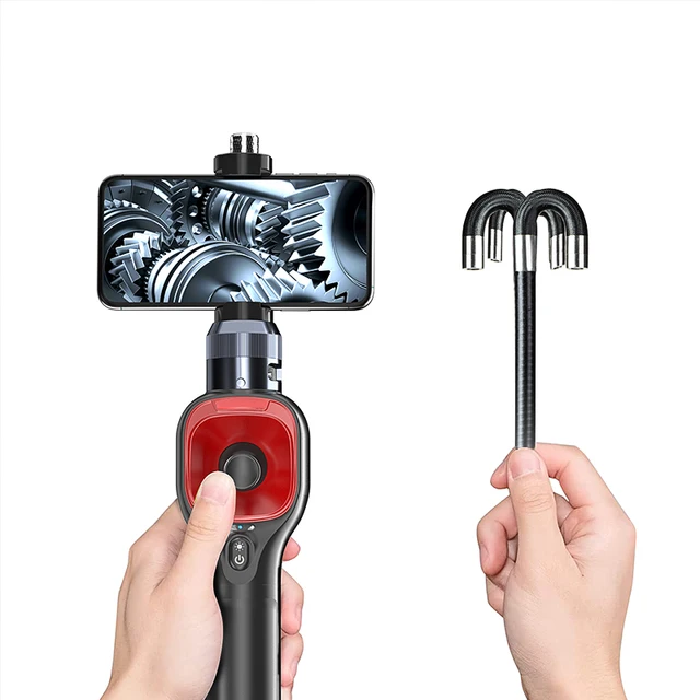 720 Degree 4 Ways Articulating Borescope 6mm IP67 Automotive Endoscope Inspection Camera 8 Adjustable LED for iPhone Android