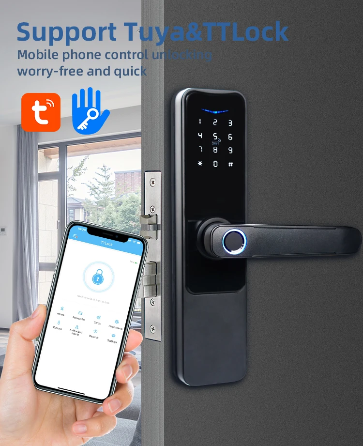 High Security Electric Digital Rfid Card Mechanical Key Fingerprint Nfc Smart Door Lock With Tuya App Cerradura Inteligente