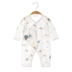 Gentle Skin Care Baby Gauze Romper Long Sleeve Cartoon Newborn Summer Jumpsuit