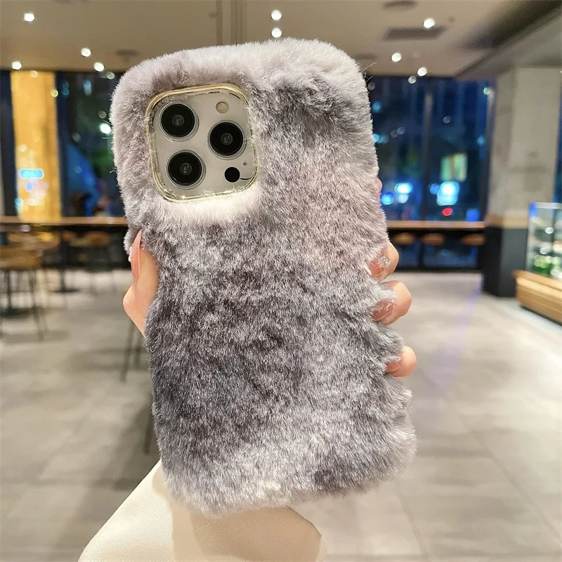 Winter Soft Furry Phone case for iphone 15 16 Pro Max Gradient Color Cute for iphone 15 14 13 12 11 Cases for Girls