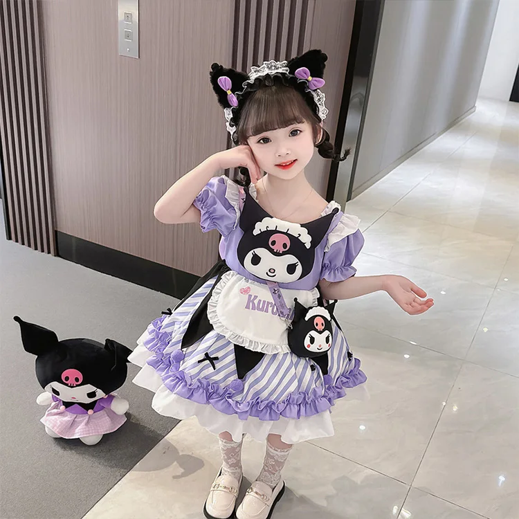 Cartoon Kuromi Princess Dresses Kawaii Children Dress 2025 Spring Autumn  Outdoor Party Birthday Dress Gift 2-9Y Clothes for Kids