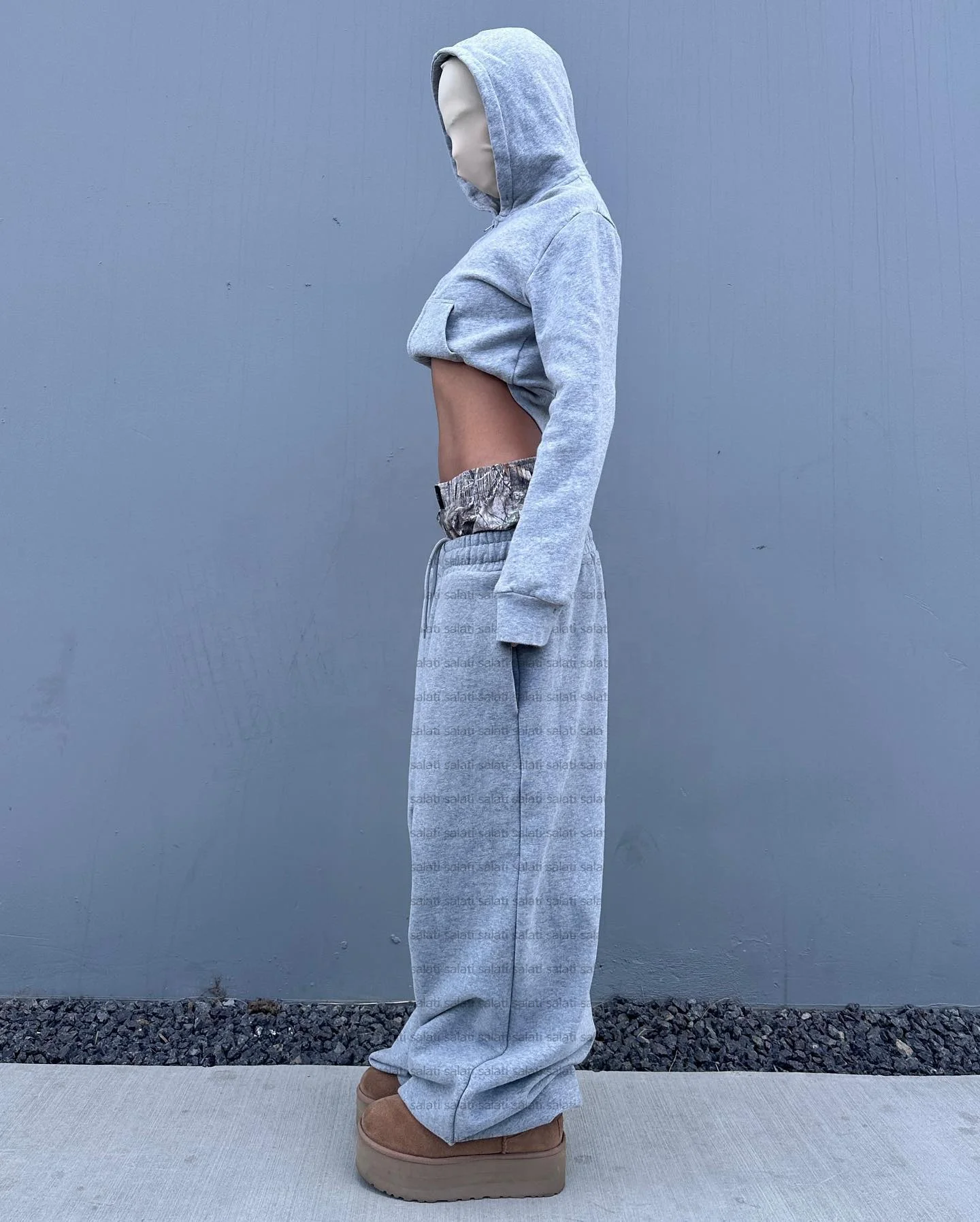 Custom Sportswear Flared Unisex Tracksuit Blank Oversized Sweatsuit Real Tree Double Waist Flared Sweatpants and Hoodie Set Men gallery 3