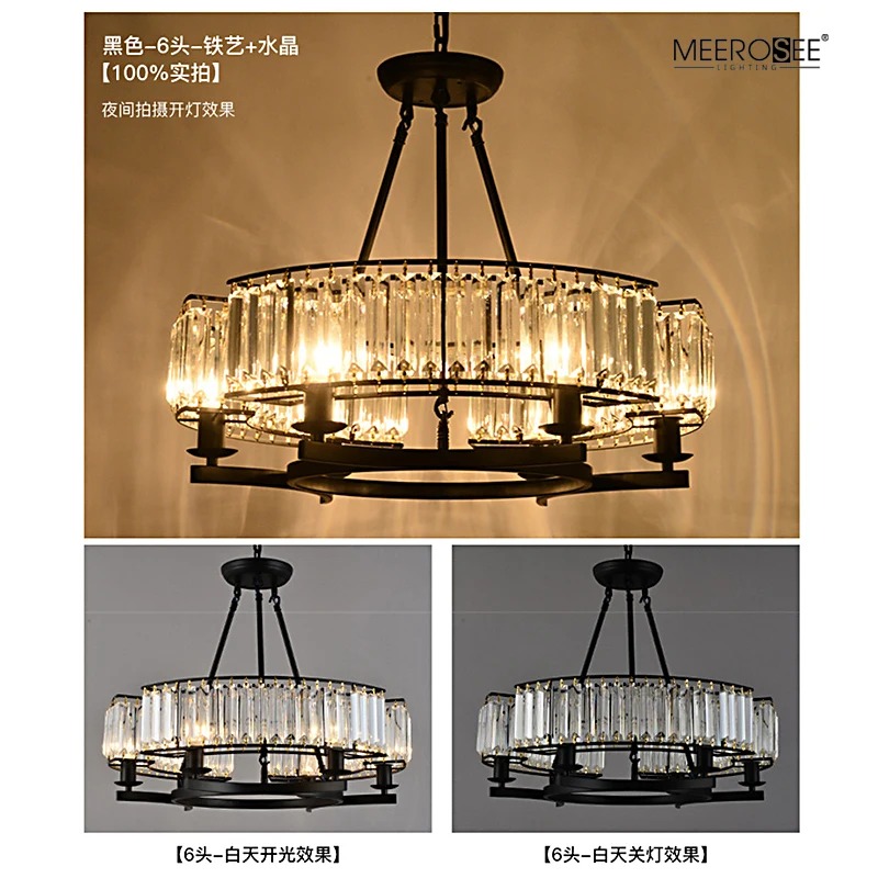 Meerosee Vintage Crystal Chandelier Modern Contemporary Farmhouse Chandeliers Pendant Lighting Fixture for Living Dining MD86793