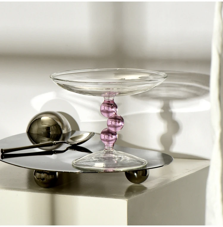 Nordic Ins Colored Glass Cake Plate High Foot Fruit Sweet Dessert Bowl