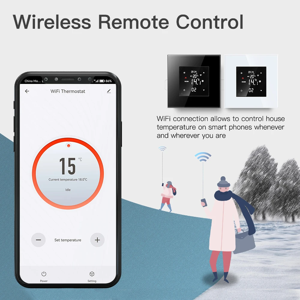 Bingelec WiFi Thermostat Touch Screen Tuya Smart Home Room Electric Floor Heating Boiler Controller Color Display