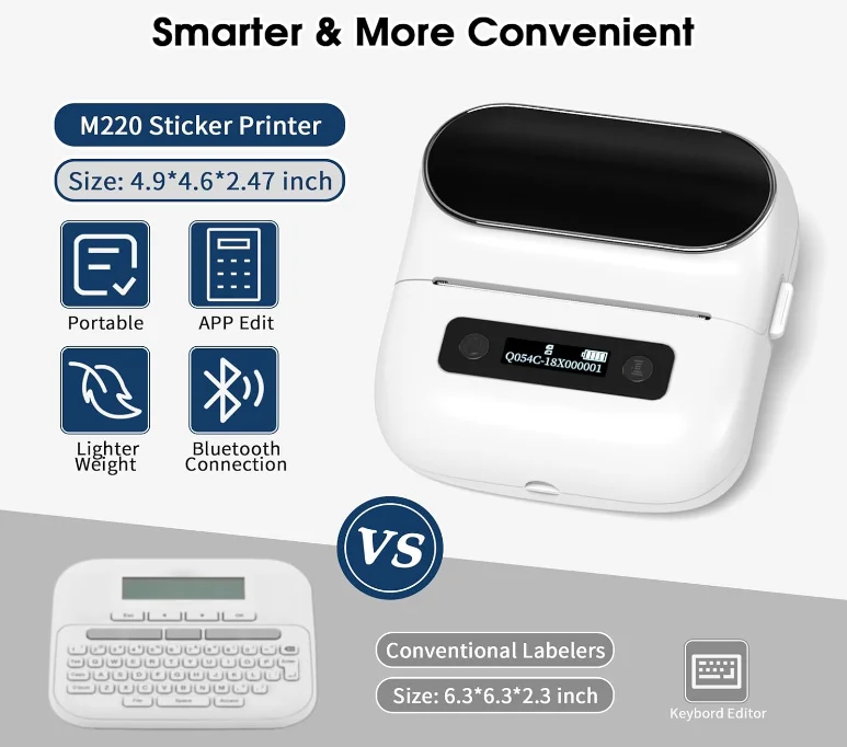 AIMO Original Design M220 Label Printer Impresora Impresora Portatil De Blue tooth Barcodes QR Codes Tag Mini Printer
