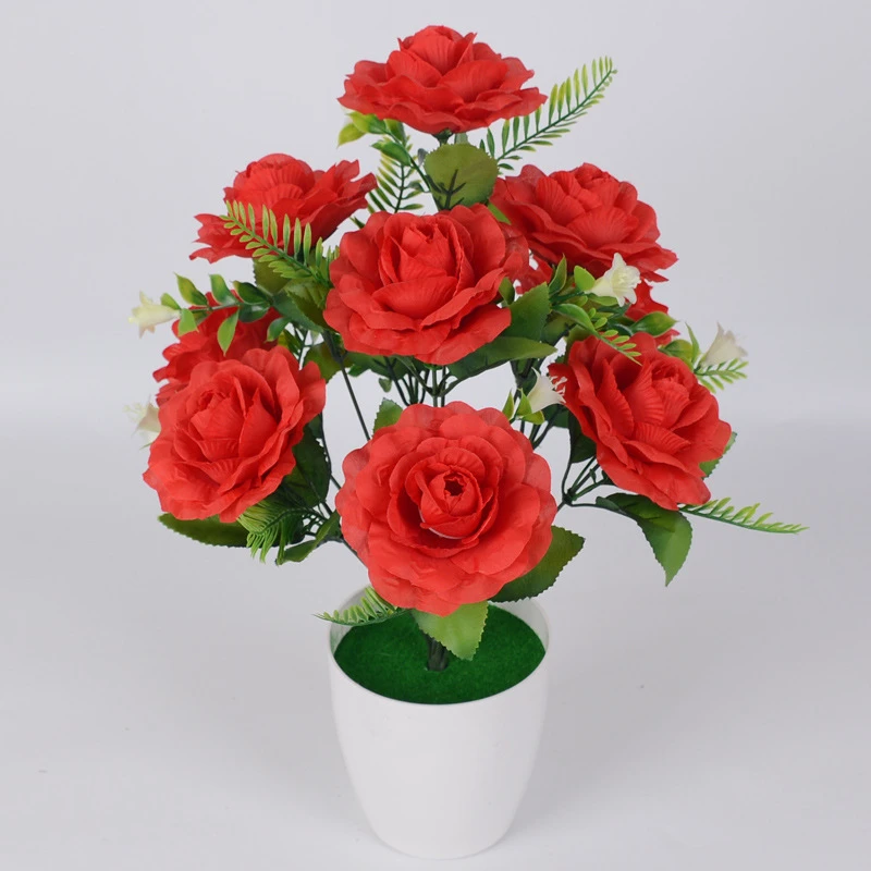 Yiwu Factory 10 Heads Roses Bushes Silk Artificial Rose Bouquet For