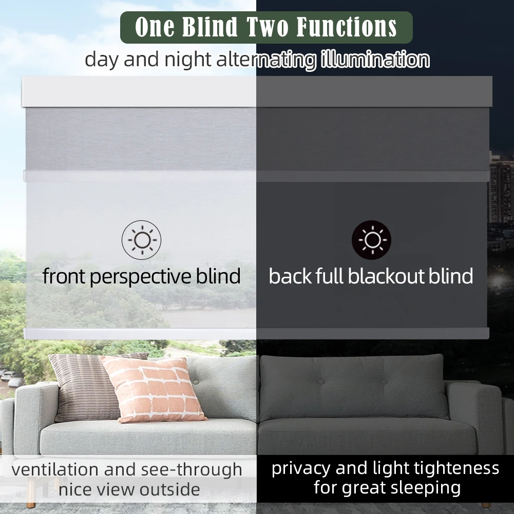 ZSHINE Window Blinds Double Layer Motorized Roller Blinds Full Blackout Jacquard Roller Blinds Fabrics Work with Alexa Speaker