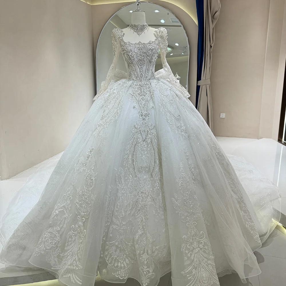 Elegant White Wedding Dresses Long Sleeves Court Train Bride Dress Lace up Back Satin Wedding Evening Gown Dw0055 Elegant White Wedding Dresses Long Sleeves Court Train Bride Dress Lace up Back Satin Wedding Evening Gown Dw0055