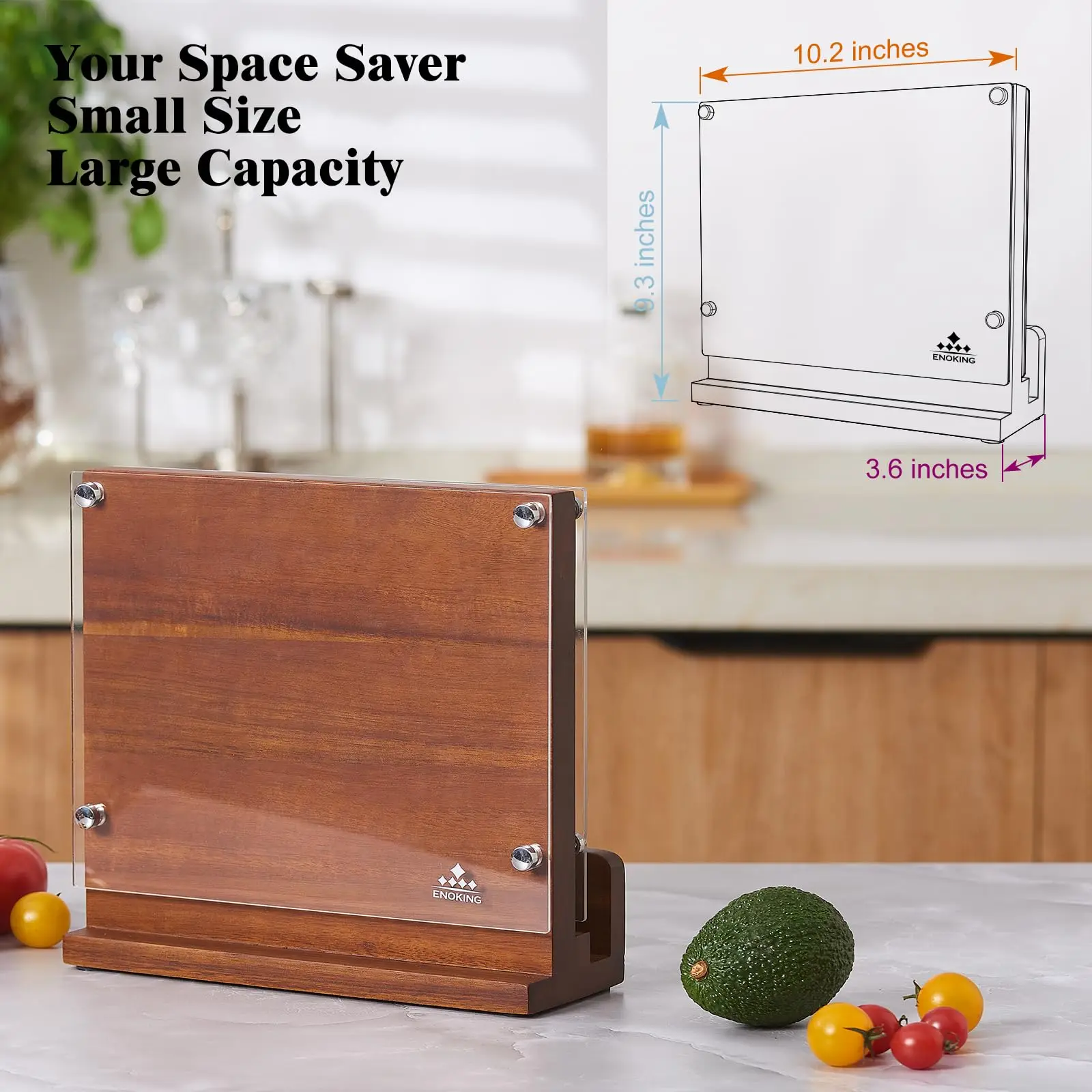 Magnetic Knife Block with Acrylic Shield, Double Side Kitchen Knife Holder Without Knives- Acacia Wood Universal Storage