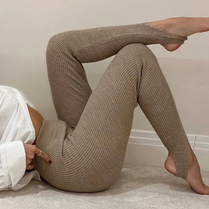 skinny ribbed knit stretch leggings women