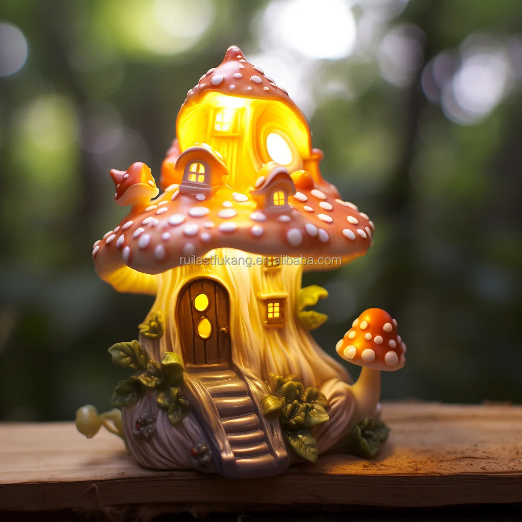 New 2024 Resin Fairy House Statues With Solar Powered Lights Funny ...