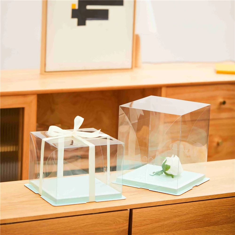 Custom Biscuits Display Container square Transparent Plastic Tall Cake Box Cake Package Box clear Cake Boxes