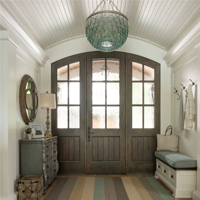 House Main Entrance Half Round Arch Top Double Solid Wood Doors Designs Modern Wooden Front Entry Door