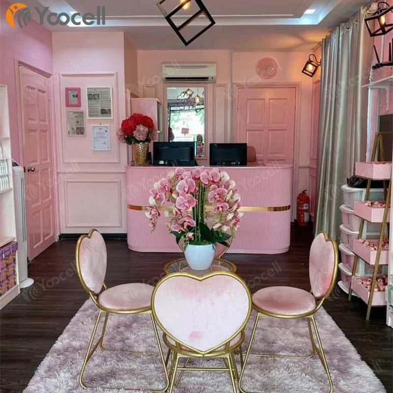 Yoocell Modern Front Desk Reception Spa Nail Salon Reception Desk pink Office Furniture Reception Desk