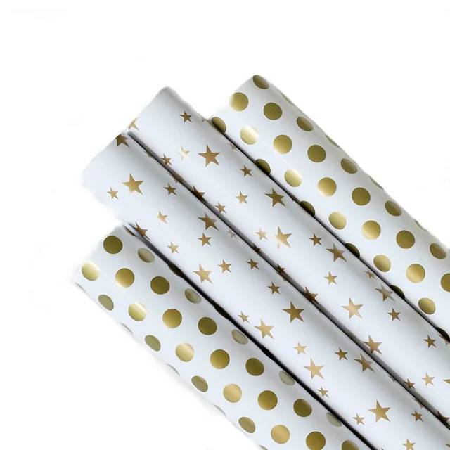 70*50cm Cheap gold silver foil Christmas gift wrapping paper glossy coated Birthday wrapping paper Polka dot star wrapping paper