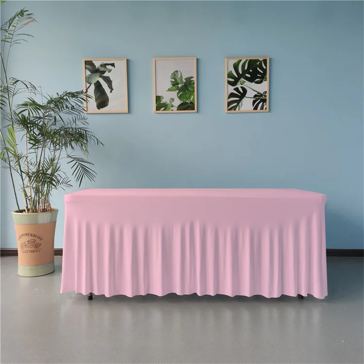 Rectangle polyester banquet elastic stretch table cover outdoor ruffled spandex wedding table cloth skirt