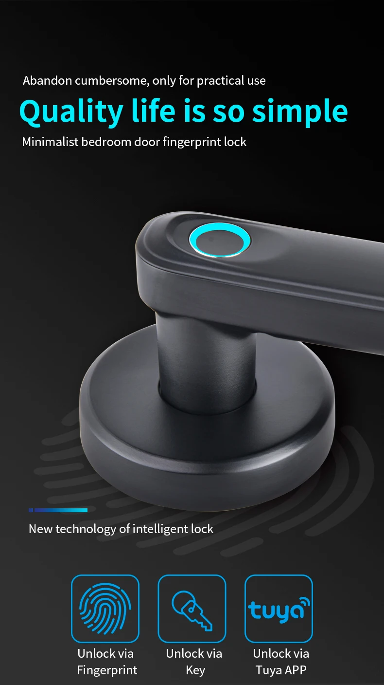 Qleung S607L Classic Black Tuya BLE APP Doorlocks Intelligent Fingerprint Key Smart Door Lock For Apartment Home Inside 0