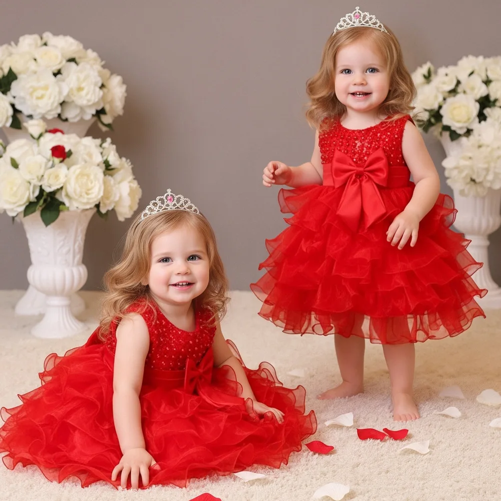 Western Style  Baby Girl Birthday Dresses for 2 Years Old Fluffy Cake Kid Prom Dresses Flower Girl Party Girl Party Dress