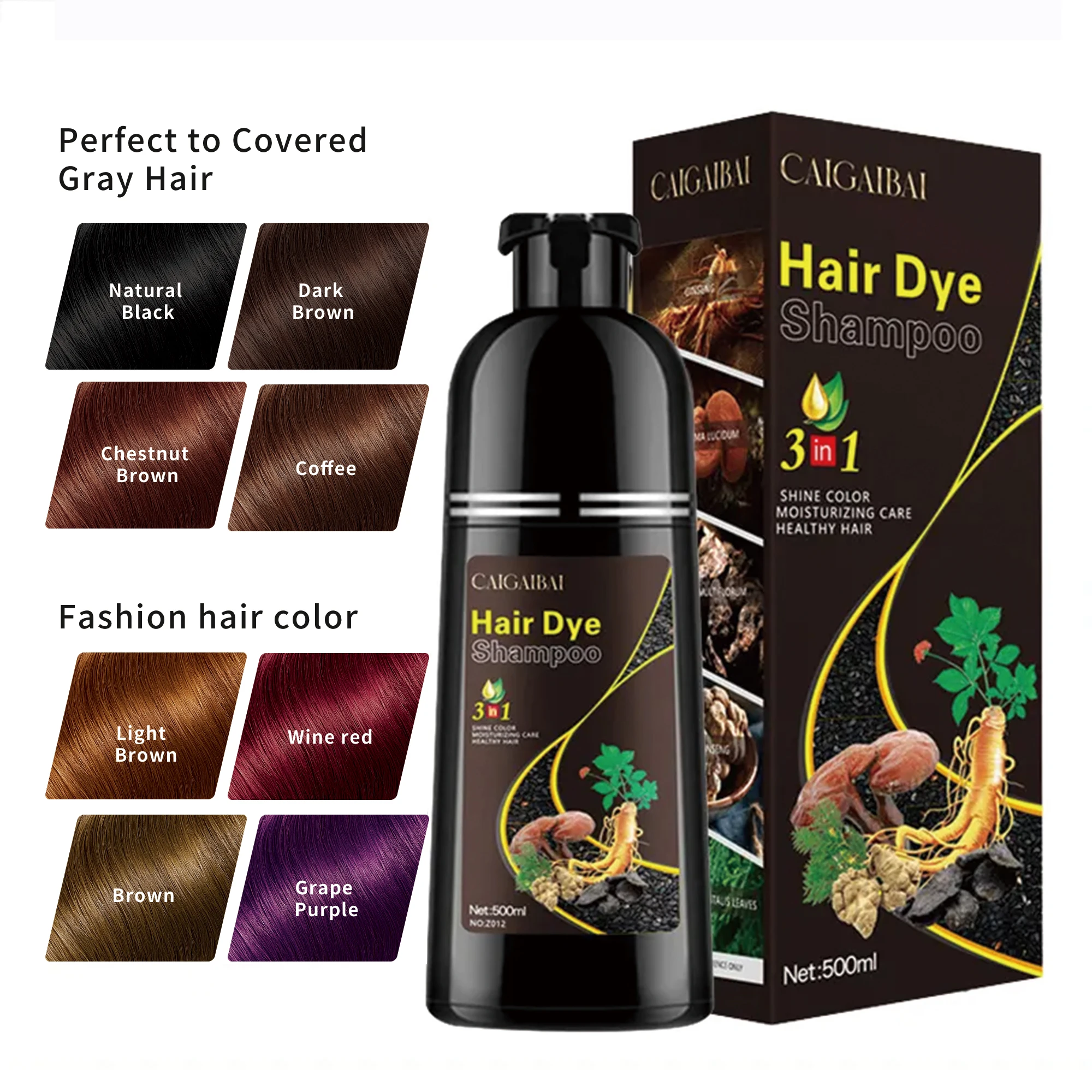 Dyeing Application Set No Side Effect Black 5 Minute Hair Color Shampoo Rose Red Black Organic Harmless Bottle Packing Hair Dye