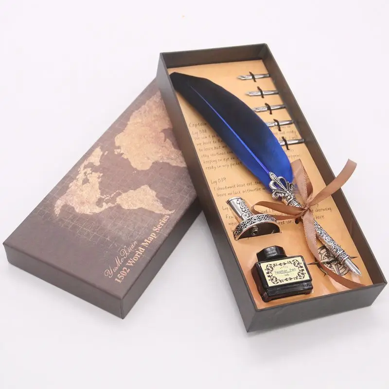 Luxury Calligraphy Feather Fountain Dip Pen Writing Ink Set