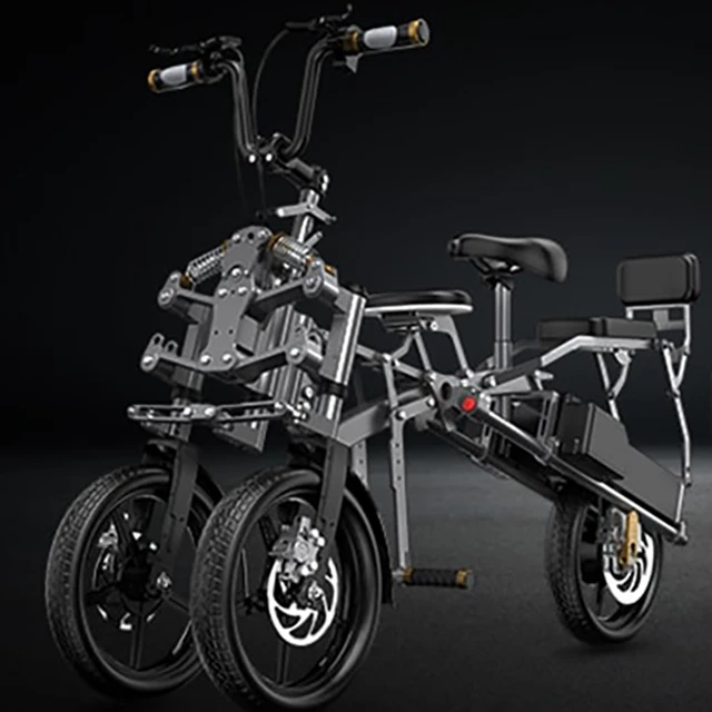 Waterproof reverse 3 wheels 14 inch 500w 48v electric bicycle dual battery 2024 electric bike foldable