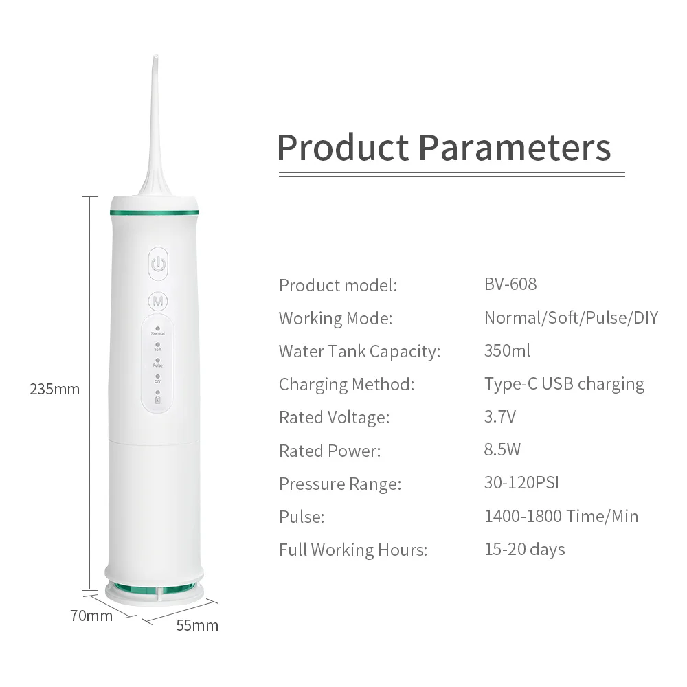 2023 New Improved Movement Low Noise Electric Floss Dental Plaque Cleaning Water Jet