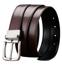 Formal Suit Men Black and Brown Double Side Reversible Buckle Genuine Leather Belt Cowhide Split Leather Belts for Men