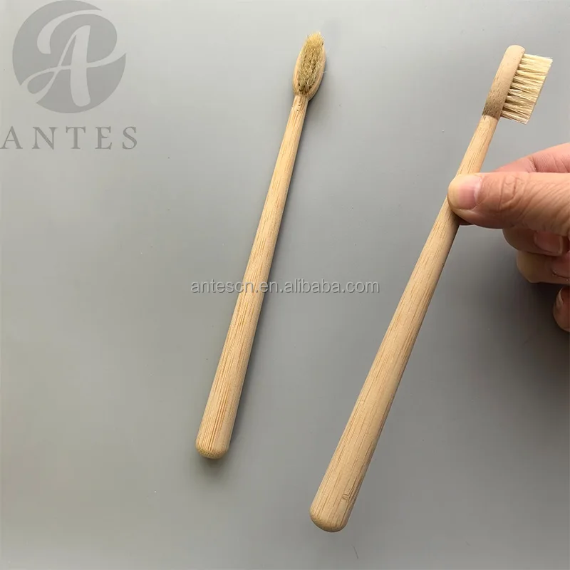 Natural Bristle Bamboo Toothbrush Round Handle Biodegradable Bamboo Boar Toothbrush with Custom Private logo