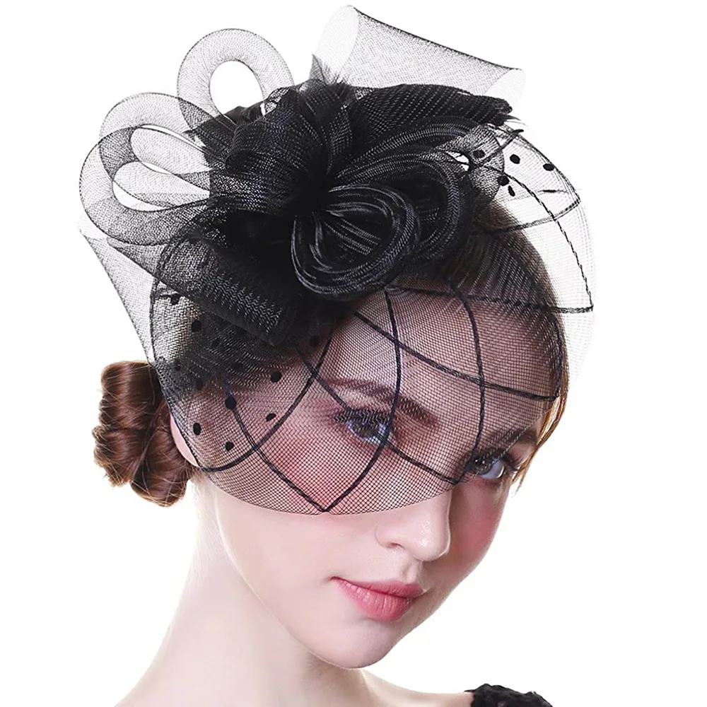 Women Mesh Fascinator Hats Set Veil Feather Headbands for Wedding Party Bniksok 5-Pack Khaki Apricot Fascinator Hat for Women Tea  main image 2