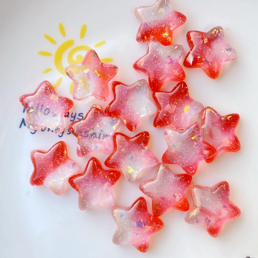 Wholesale Cheap Resin Charm Transparent Colorful Start With Glitter Plastic Accessories For Diy