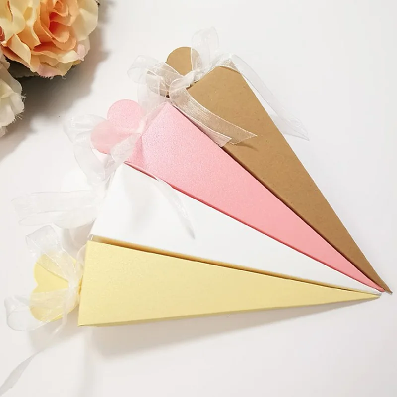 Triangle Shaped Ice Cream Tip Cone Paper Candy Box for Birthday Wedding Christmas Party Gift Packaging Box Decoration Favor