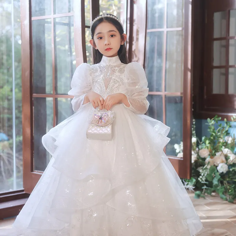 Kids White Luxury Wedding Dress Perfect for Flower Girls