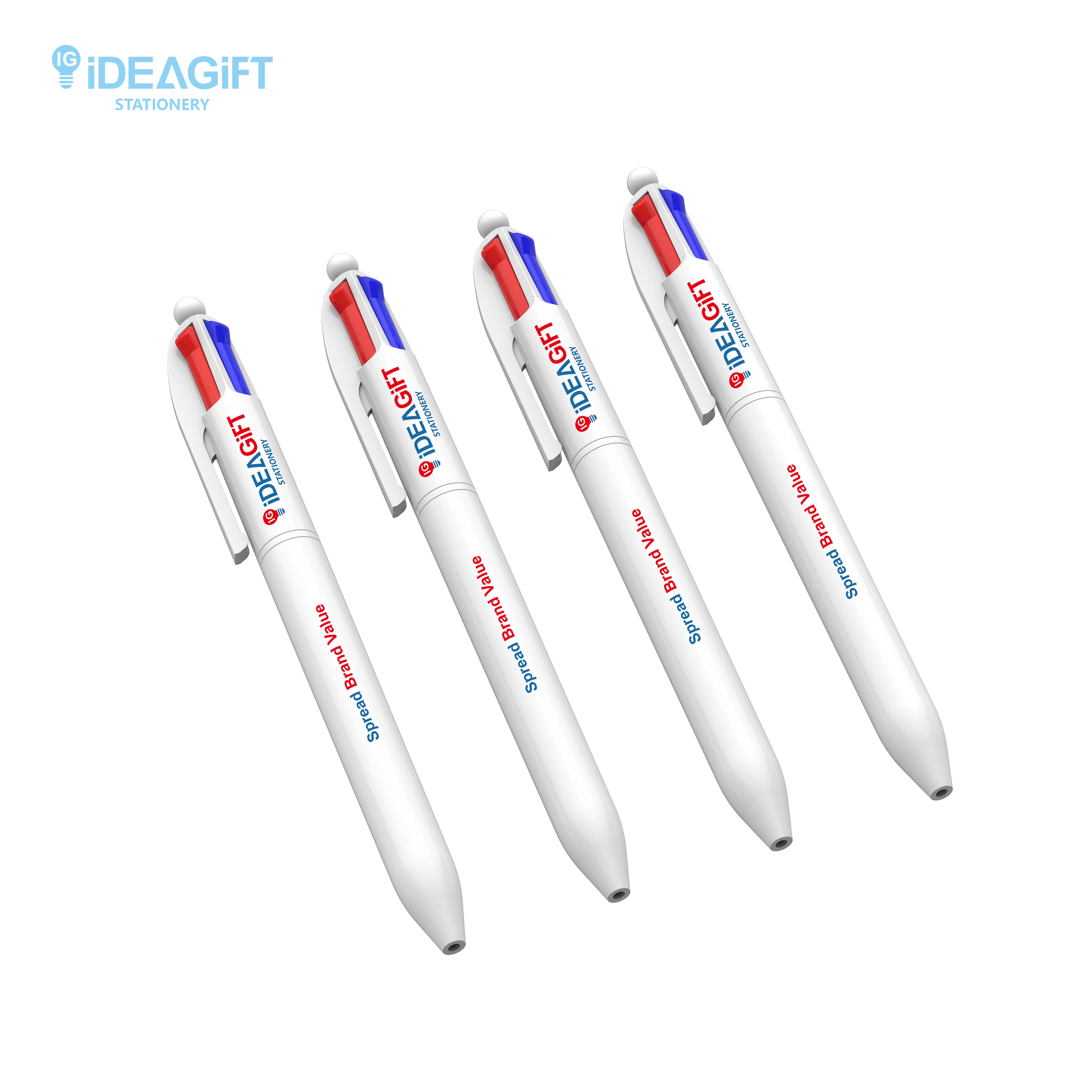 Шариковая ручка 4 в 1 с логотипом заказчика от производителя разноцветная Четырехцветная со стилусом шариковая цветов