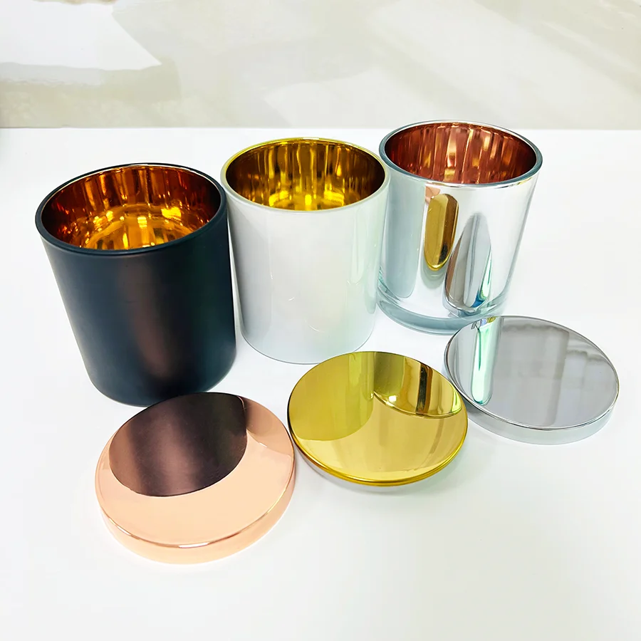 Free Sample Modern Luxury Glass Candle Holder Custom Candle Jar With Metal LidElectroplated Jars Luxury For Candle Making