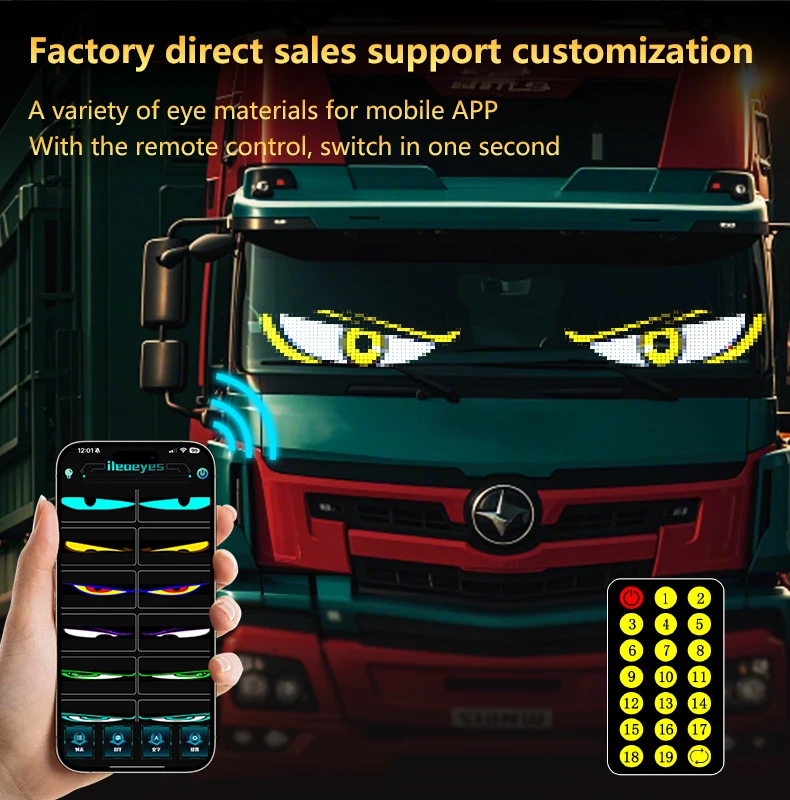 App Control Flexible LED Display Screen Scrolling Text Pattern Devil Eyes for Car Truck