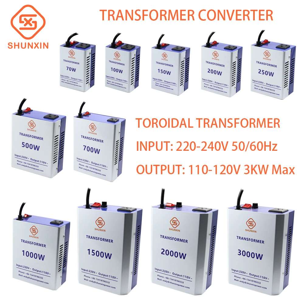 SHUNXIN 100Watts Continuous Full Load Capacity Power Transformer 220V 110V Step Voltage Converter Aluminum Material 50Hz