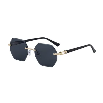 Men's Retro Style Sunglasses  Lenses Diamond Cut Edge Polygon Rimless Orange Gold Frames Fashionable Driving Sunglasses