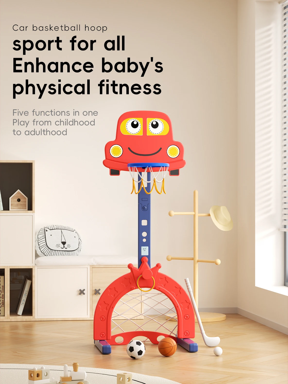 Feelkids Height Adjustable Plastic Toddler Indoor/Outdoor Basketball Hoop Portable Goal for Ages 8-13 Boys and Girls factory