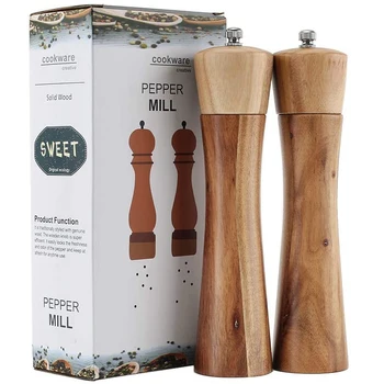 Wooden Salt and Pepper Grinder Adjustable Manual Salt Grinder Acacia Wood 8 inch Pepper Mill with Ceramic Core Suitable for BBQ