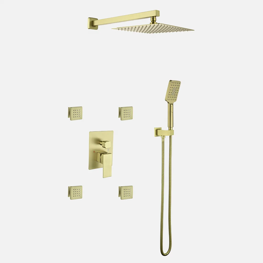 Customized Gun Metal Wall Mounted 3 Functions Luxury Rainfall Shower Faucets Bathroom Shower Set Mixer With Shower Head and Jet