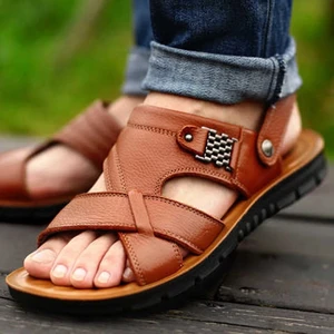 Big Size 48 Man Leather Sandals Summer Rubber Shoes Slippers Soft Comfortable Outdoor Walking Sandal for Men 2022