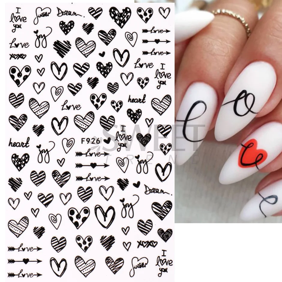 3d Nail Stickers Black And White Red Nail Art Design Love Flower ...