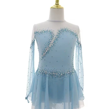 Blue and white intertwined diamond flowing sheer ice skating track clothing