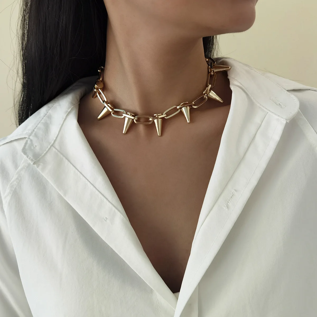 Buy Gold Rivet Chunky Chain Necklace 