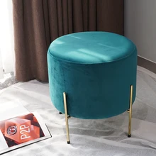 Modern Luxury Elegant Nordic Foot Stool Sofa Gold Stainless Steel Legs Round Velvet Small Ottoman Stool