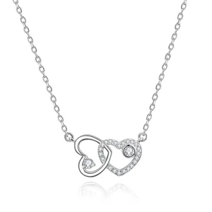 POLIVA Double Heart Necklace for Women Rhodium Plated 925 Sterling Silver with Gold Plating Initial Necklace for Anniversary